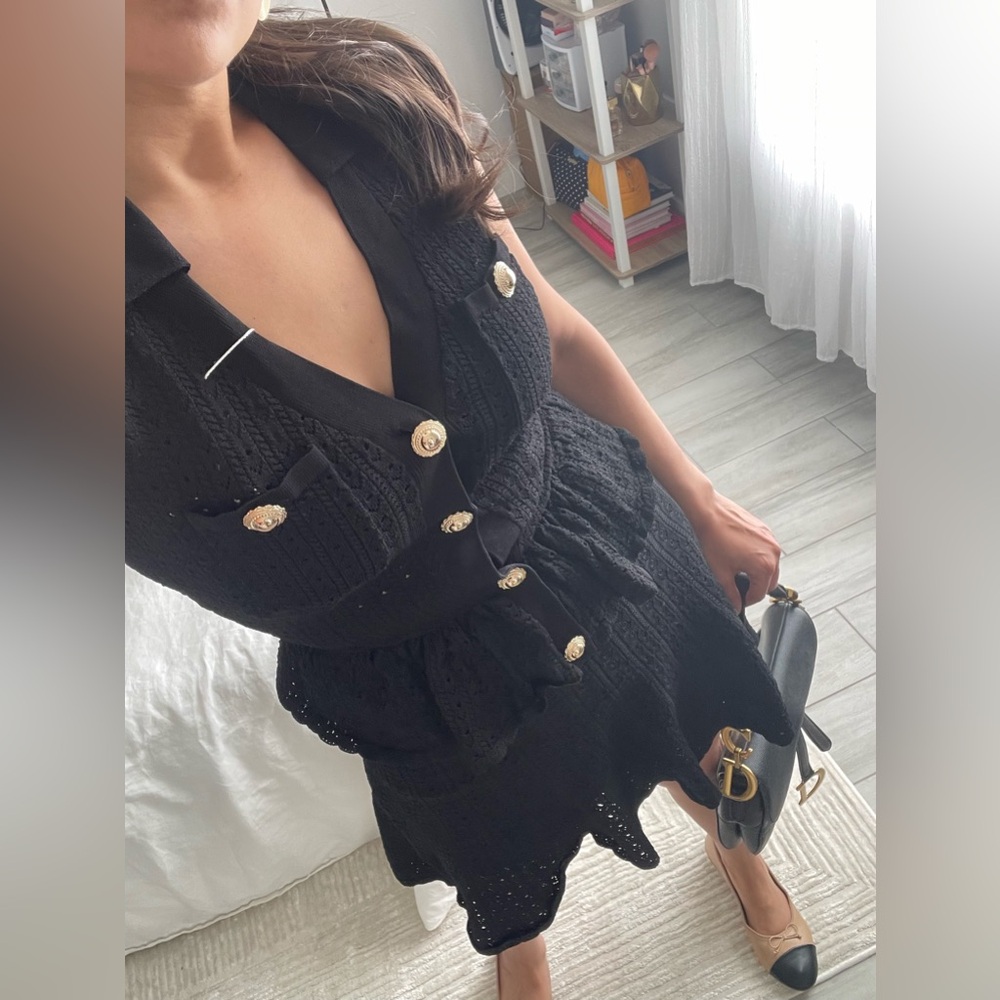Black Pointelle Knit Mini Dress – NWT – Size Small - Picture 4 of 7
